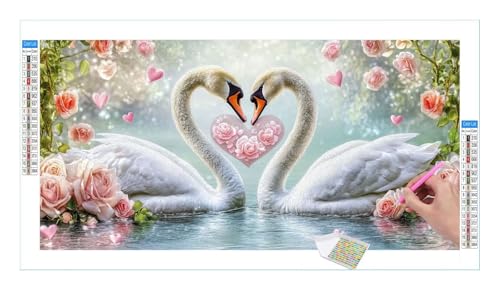 Swan Lake Diamond Painting Erwachsene Groß XXL 40x20cm, DIY 5D Diamant Painting Bilder, Diamant Kunst Malerei Stickerei Kreuzstich Set, Diamond Painting fur Wohnzimmer Schlatimmer Wanddeko Y-491 von Guuogxan