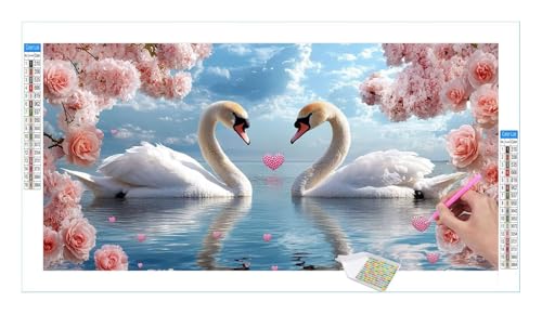 Swan Rose Diamond Painting Erwachsene Groß XXL 40x20cm, DIY 5D Diamant Painting Bilder, Diamant Kunst Malerei Stickerei Kreuzstich Set, Diamond Painting fur Wohnzimmer Schlatimmer Wanddeko Y-492 von Guuogxan