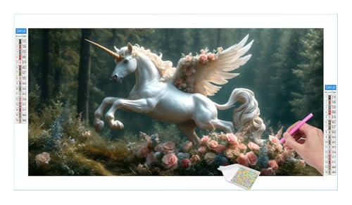 Tier Einhorn Diamond Painting Erwachsene Groß XXL 40x20xm, DIY 5D Diamant Painting Bilder, Diamant Kunst Malerei Stickerei Kreuzstich Set, Diamond Painting fur Wohnzimmer Schlatimmer Wanddeko Y-106 von Guuogxan