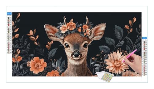 Tiere Hirsch Diamond Painting Erwachsene Groß XXL 160x80cm, DIY 5D Diamant Painting Bilder, Diamant Kunst Malerei Stickerei Kreuzstich Set, Diamond Painting fur Wohnzimmer Schlatimmer Wanddeko Y-116 von Guuogxan