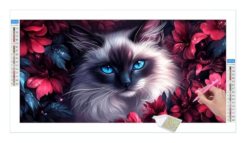 Tiere Katzen Diamond Painting Erwachsene Groß XXL 160x80cm, DIY 5D Diamant Painting Bilder, Diamant Kunst Malerei Stickerei Kreuzstich Set, Diamond Painting fur Wohnzimmer Schlatimmer Wanddeko Y-119 von Guuogxan