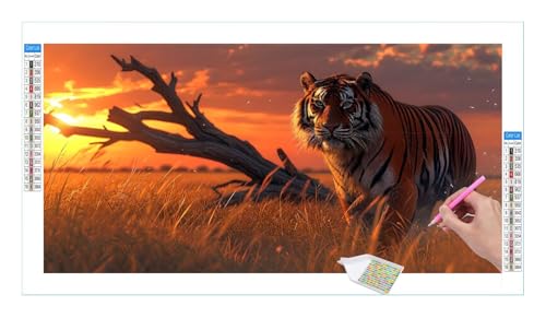 Tiger Blume Diamond Painting Erwachsene Groß XXL 40x20cm, DIY 5D Diamant Painting Bilder, Diamant Kunst Malerei Stickerei Kreuzstich Set, Diamond Painting fur Wohnzimmer Schlatimmer Wanddeko Y-327 von Guuogxan