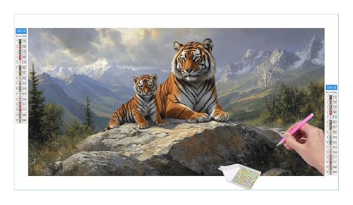 Tiger Landschaft Diamond Painting Erwachsene Groß XXL 40x20cm, DIY 5D Diamant Painting Bilder, Diamant Kunst Malerei Stickerei Kreuzstich Set, Diamond Painting fur Wohnzimmer Schlatimmer Wanddeko Y321 von Guuogxan