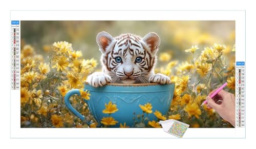 Tiger Teetasse Diamond Painting Erwachsene Groß XXL 40x20cm, DIY 5D Diamant Painting Bilder, Diamant Kunst Malerei Stickerei Kreuzstich Set, Diamond Painting fur Wohnzimmer Schlatimmer Wanddeko Y-319 von Guuogxan