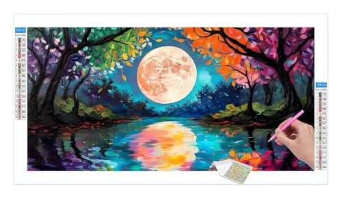 Wald Mond Diamond Painting Erwachsene Groß XXL 40x20cm, DIY 5D Diamant Painting Bilder, Diamant Kunst Malerei Stickerei Kreuzstich Set, Diamond Painting fur Wohnzimmer Schlatimmer Wanddeko Y-445 von Guuogxan