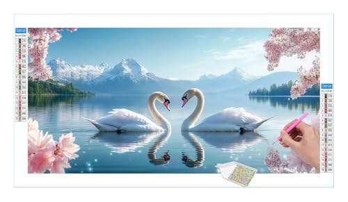 Weißer Schwan Diamond Painting Erwachsene Groß XXL 40x20cm, DIY 5D Diamant Painting Bilder, Diamant Kunst Malerei Stickerei Kreuzstich Set, Diamond Painting fur Wohnzimmer Schlatimmer Wanddeko Y-9 von Guuogxan