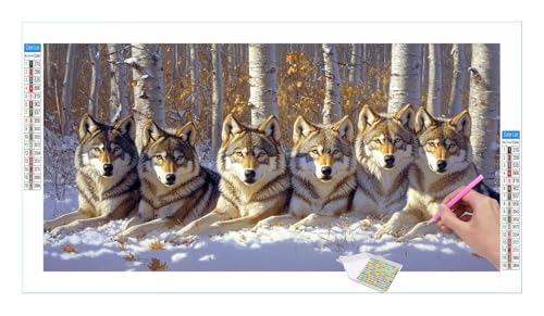 Winter Wolf Diamond Painting Erwachsene Groß XXL 40x20cm, DIY 5D Diamant Painting Bilder, Diamant Kunst Malerei Stickerei Kreuzstich Set, Diamond Painting fur Wohnzimmer Schlatimmer Wanddeko Y-97 von Guuogxan