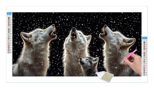 Wolf Blume Diamond Painting Erwachsene Groß XXL 40x20cm, DIY 5D Diamant Painting Bilder, Diamant Kunst Malerei Stickerei Kreuzstich Set, Diamond Painting fur Wohnzimmer Schlatimmer Wanddeko Y-311 von Guuogxan