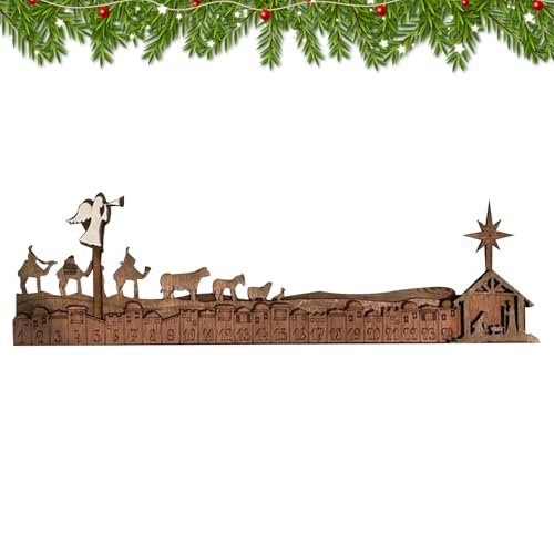 Guvbkfaw Krippen Adventskalender 2024, Holz Weihnachtskrippe Kalender, Weihnachtskrippe Adventskalender Aus Holz, Weihnachts Desktop Ornament Set Aus Holz, Christus Tischkalender Desktop Ornamente von Guvbkfaw