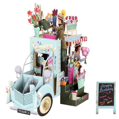 3D-Grußkarten Geburtstagskarten 3D Pop-Up Geburtstagskarte Blumenwagen – Klappkarte mit Schwebemuster und Umschlag Perfekte Grußkarte zum Geburtstag für Blumenliebhaber (Float) von Guvixumi