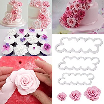 3 Größen Rosen DIY Fondant Cutter Decorating Moulding Rosen 3D Blütenblatt Kuchen Cutter, Blume Fondant Icing Werkzeug Dekorieren Mould DIY Backen Zubehör von Guyin