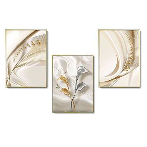 Abstrakte Kunstdruck Goldene Silber Vögel Blume Leinwand Poster Licht Luxus Malerei Wandbild Wohnzimmer Wohnkultur 40x60cm (16x24in) x3 Rahmenlos von Guying Art