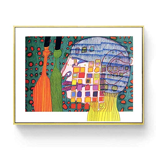 Guying Art Abstrakte Wandkunst Leinwand Malerei Friedensreich Hundertwasser Kunstwerk Malerei Bunte Figur Poster Bild Wohnkultur 42x60cm (17x24in) Rahmenlos von Guying Art