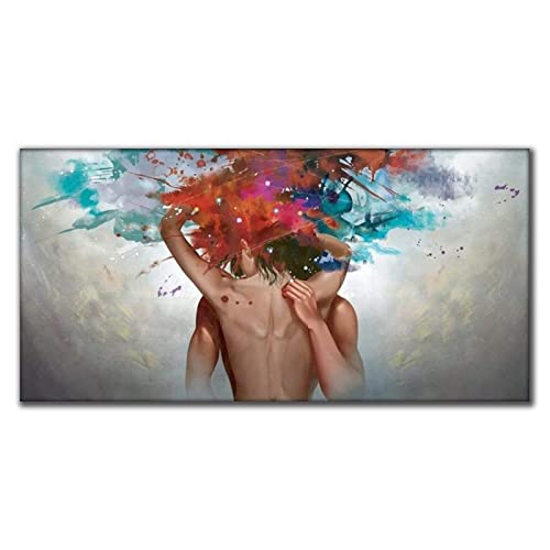 Guying Art Abstraktes Aquarell Mann und Frau Leinwand Gemälde Poster und Drucke Wandkunst Bilder für Wohnzimmer Dekoration 70x140cm(28x55in) Rahmenlos von Guying Art