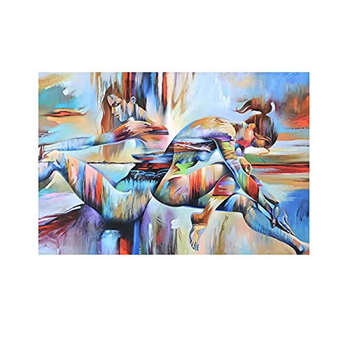 Guying Art Abstraktes zwei Mädchen schwules Ölgemälde auf Leinwand, Rücken an Rücken, Figur, Porträt, Poster, lesbisches Bild für Zimmer, Heimdekoration, 90 x 130 cm, rahmenlos von Guying Art