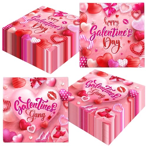 Happy Galentines Day Servietten, 40 Stück, Party-Dekorationen, Papierhandtücher für Badezimmer, stilvolle Einweg-Papierwaren in schönem Rosa von Guzbewu