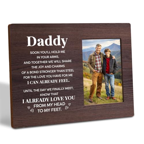 Bilderrahmen mit Aufschrift "Daddy To Be", Geschenk für den Vater vor der Geburt, Bauernhaus-Holz-Bilderrahmen, geeignet für 10,2 x 15,2 cm große Fotos von Gvacmt