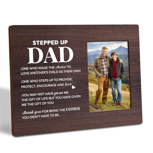 Bilderrahmen mit Aufschrift "Stepped Up Dad", Holz-Bilderrahmen, Bonus-Geschenk für Vatertag, Dankeschön-Geschenk für Stiefvater, Adoptierter Vater, rustikaler Holz-Bilderrahmen, geeignet für 10,2 x von Gvacmt