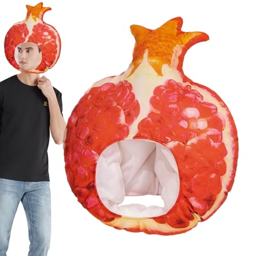 Gvblkq Plush Fruit Hat, Pomegranate Headgear for Photo Props, Cute Novelty Plush Fruit Pomegranate Hat, Photo Props Dress Up Costume Headgear, 15.75x13.39 inches, Soft and Comfortable von Gvblkq