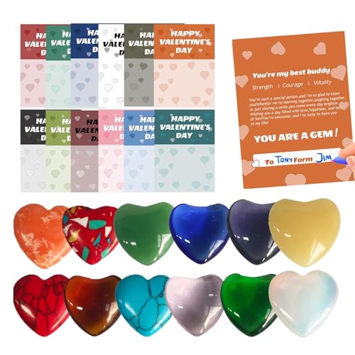 Gvblkq Prefilled Valentine's Day Cards, Valentine Exchange Party Favors, Love Crystal Gems Rocks, 24X Valentine Exchange Party Favors, Love Crystal Gems for Kids, Valentine's Day Party Favors von Gvblkq