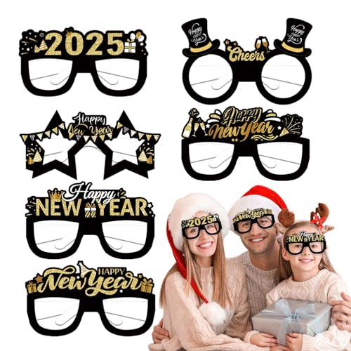 Gvblkq 【Silvester-Brille, Fantasie-Papierbrille,2025 Urlaubsbedarf,Lustige Fotokabinenzubehör,Silvesterbrille,Feier Brille von Gvblkq