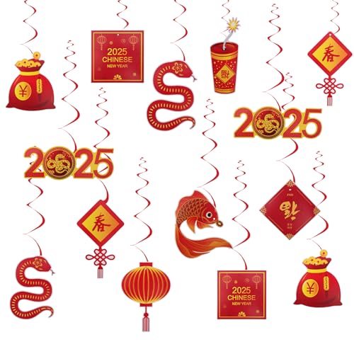 Chinesische Neujahrswirbel zum Aufhängen, chinesisches Mondjahr, hängende Dekorationen 2025, Jahr der Schlange, Frühlingsfest, rote Decke, zum Aufhängen für Zuhause, Büro, Party, Frohes neues Jahr, 36 von Gvhntk