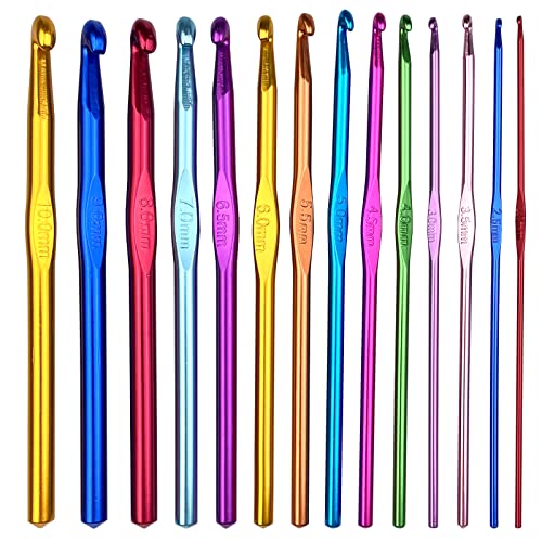 Gvolatee 14 Stück Häkelnadel Set Crochet Hooks Stricknadeln aus bunt Aluminium 14 Größen 2mm-10mm Stricken Werkzeuge Zubehör von Gvolatee