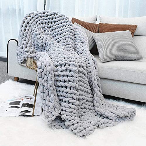 Chenille-Wollgarn Dicke Wolle Für Decke Stricken Häkeln, Strickdecke Decke Garn DIY Handstricken Roving Strickdecke Decke Chenille Garn für Riese Klobig Sticken Werfen Sofa Decke,Light grey,150*200cm von Gvqng