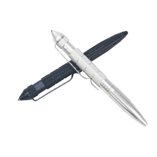 Gvrxec 2 Stück Tactical Pen, mit Schreibstift, Taktischer Kugelschreiber, Multitool Stift, Business-Stift aus Aluminium mit Glasbruchwerkzeug für die taktische Verteidigung (schwarz, silber) von Gvrxec