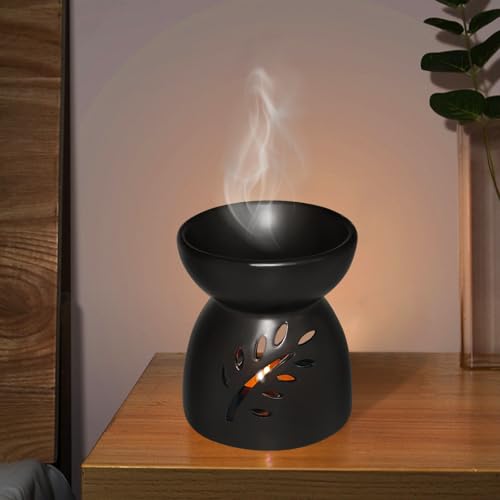 Gwezmxs Keramik Scentsy Duftlampe Aromalampe Teelicht für Ätherische Öle, Schwarz Ausgehöhlte Duftöl Lampe für Wohnkultur von Gwezmxs