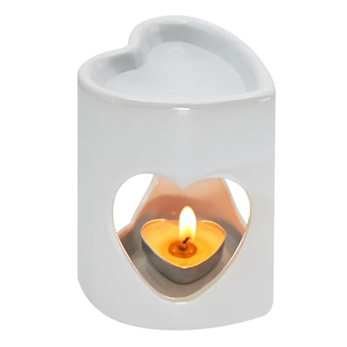 Gwezmxs Weiß Duftlampe für Ätherische Öle, Herzförmig Duftöl Lampe, Keramik Duftlampe Teelicht, Essential Oil Burner 11 * 9 * 9CM von Gwezmxs