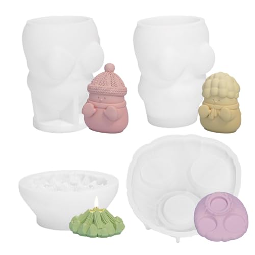 4 Stück Schneemann Silikonform Gießformen Silikon Weihnachten 3D Silicone Snowman Candle Mould, Silikonformen Gießformen Weihnachten Gipsform Für Frauen Und Männer Seifenherstellung von Gwtdtoad