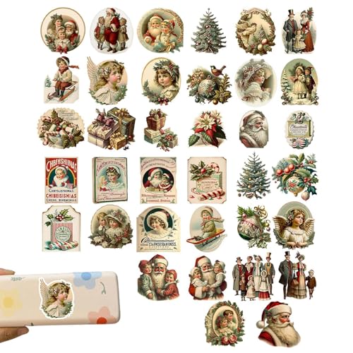 Gwtdtoad 36 Stück Weihnachtsaufkleber Vintage Aufkleber Weihnachten Weihnachtssticker Wasserfeste Sticker Weihnachten Deko Für Möbelfenster, Gepäck, Notizbücher, Handbücher, Scrapbook-Dekorationen von Gwtdtoad