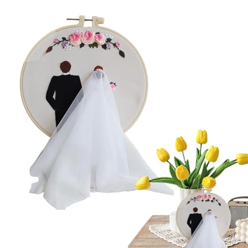 Gwtdtoad Hochzeitsstickerei, Anfänger Stickerei Kits Hochzeit, Punch Nadel Set Crafts, Stickerei Hochzeitskit mit Reifen und Farbfäden für Anfänger Erwachsene Liebhaber vorschlagen von Gwtdtoad