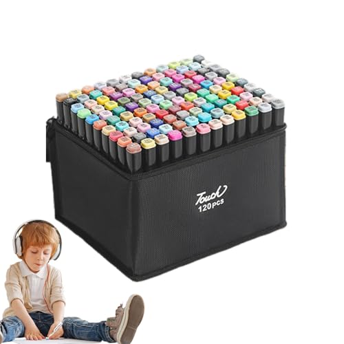 Marker Stifte Set 100/120 Farben Doppelter Spitzen Malen Markierungsstift, Kunst Sketch Filzstifte Set Mit Stifttasche Und Stifthalter, Alkohol Stifte Set Für Kinder, Buch-Eier-Dekorationen 16 Cm von Gwtdtoad