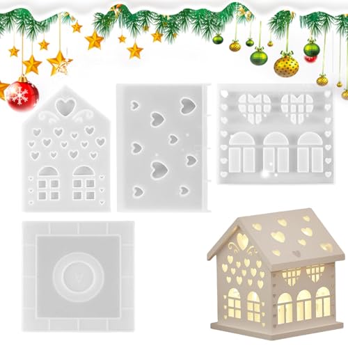 Silikonformen Gießformen Häuser Set, 3D Silikonform Haus Kerzenhalter Silikon Gießform Weihnachten Haus Epoxidharz Formen Hausformen Silikonformen Für Weihnachtliche Tischdekorationen von Gwtdtoad