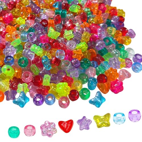 Gxadwzy 500 Pony Beads Glitzer Herzen Stern Blumen Schmetterlings Perlen für Schmuck, Armbänder, Ketten, Schlüsselanhänger, Basteln von Gxadwzy