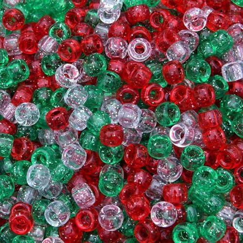 Gxadwzy 500 Stück Pony Beads 6x9mm Glitzer mit Großem Loch für Weihnachtliche Bastelarbeiten und Dekorationen von Gxadwzy