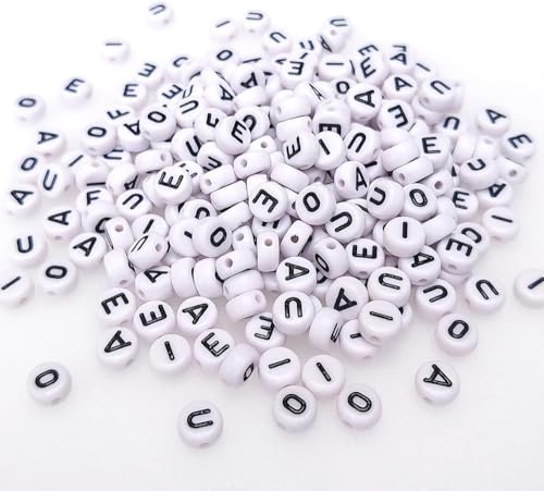 Gxadwzy 500 stück Buchstabenperlen A E I O U Vowel Buchstaben Perlen 4x7mm Weiß Rund Acryl für Schmuckherstellung von Gxadwzy