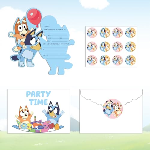 12Pcs Blue-y Einladungskarten Umschlag Kindergeburtstag, Cartoon Einladungen Party, Party Bankett Einladungskarten, Thema Einladungen Set mit Blue Umschlag, für Jungen Mädchen Geburtstag Einladungen von Gxhong