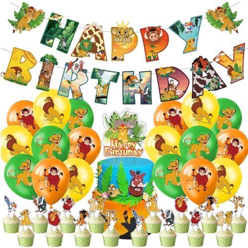 36Pcs König Löwen Thema Geburtstag Party Ballon, König Löwen Kindergeburtstag Party Deko, König Löwen Dekoration Latex ballon mit Happy Birthday Banner Cake Toppers, für Jungen Mädchen Party Supplies von Gxhong