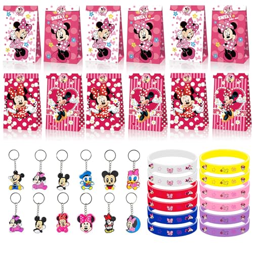 Gxhong 36Pcs Rosa Kinder Party Geschenke, Cartoon Thema Geburtstagsgeschenk mit Geschenktüten Schlüsselanhänger Silikonarmbandr, Kinder Ggeburtstag Mitgebsel, für Jungen Mädchen Thema Party Geschenke von Gxhong