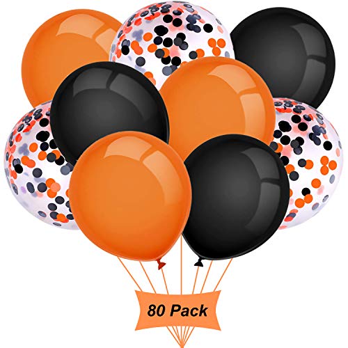 Gxhong Luftballons Orange Schwarz, 12 Zoll Halloween Luftballons, Halloween Deko Konfetti Luftballons Bunte Ballons Halloween Party Luftballons Helium Latex Luftballons (80 Stück) von Gxhong