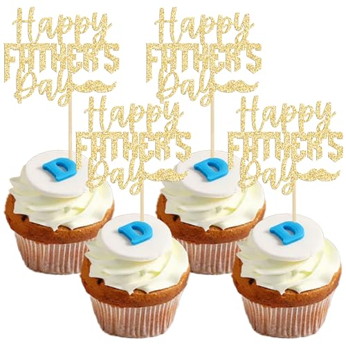 24 x goldene glitzernde Cupcake-Topper zum Vatertag "Happy Father's Day Best Dad" Kuchendekoration Topper Picks für Vatertag Geburtstag Party Zubehör von Gyufise