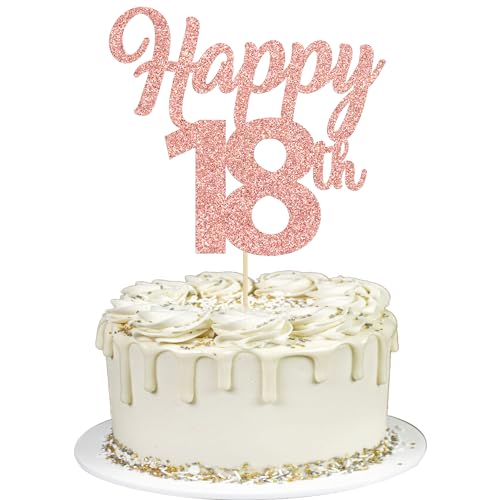 3 Stück Happy 18th Cake Toppers Rose Gold Glitter Nummer 18 Kuchen Dekorationen Achtteen Geburtstag Kuchen Pick Dekorationen für Cheers to 18 Years Old 18th Birthday Wedding Anniversary Party Supplies von Gyufise