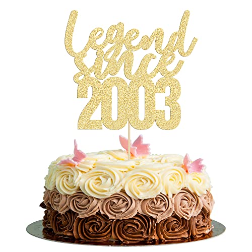 Gyufise 1 Pack Legend Since 2003 Cake Topper Glitter Twenty Happy 20th Birthday Cake Pick Cheers to 20 Years Cake Decoration for 20th Birthday Wedding Anniversary Party Dekorations Supplies Gold von Gyufise