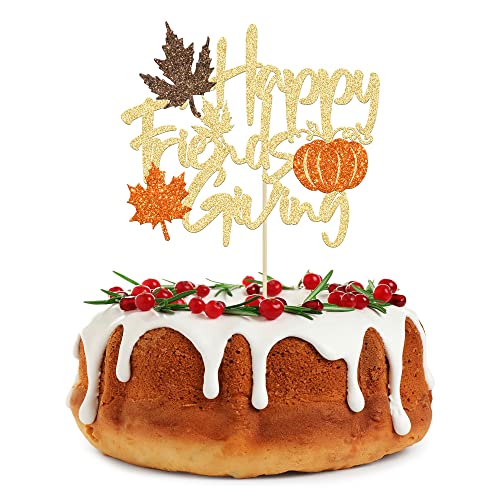 Gyufise 1 Packung Happy Friendsgiving Tortenaufsatz Glitzer Thanksgiving Kuchen Dekoration Herbst Herbst Ernte Ahorn Kürbis Picks Urlaub Freunde Party Supplies von Gyufise