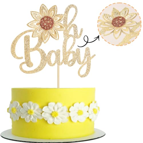 Gyufise 1 x Sonnenblume Oh Baby Kuchendekoration Wildblume Babyparty Oh Baby Kuchen Dekoration für Sommer Baby Shower Sonnenblume Thema Geburtstag Party Dekorationen von Gyufise