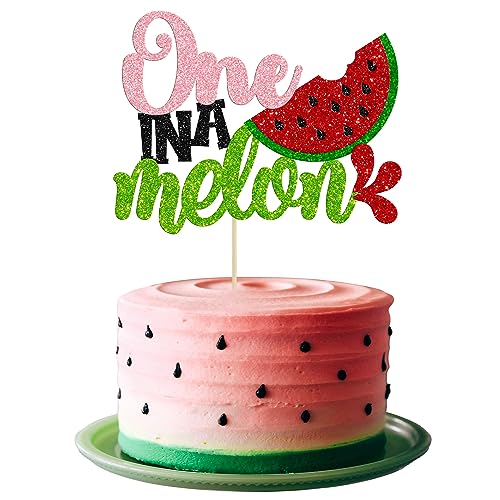 Gyufise 1 x Wassermelonen-Kuchenaufsatz, Glitzer, One in a Melone, Kuchenspieß, Wassermelone, erster Geburtstag, Kuchendekorationen für Sommer, Obst, Babyparty, Jungen und Mädchen, 1. Geburtstag, von Gyufise