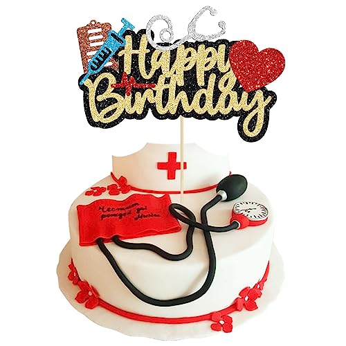 Gyufise 1xglitzernde Kuchendekoration für Krankenschwestern, Happy Birthday, Motiv: Ärzte, Krankenschwestern, Kuchendekoration für Damen, Herren, Kinder, Mädchen, Happy Birthday Party Supplies von Gyufise